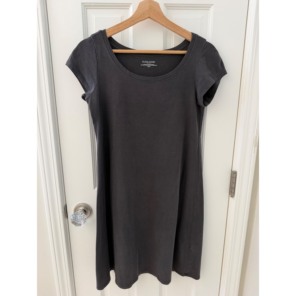 Eileen Fisher Scoop Neck T-Shirt Dress Charcoal Gray Petite Small Organic Cotton